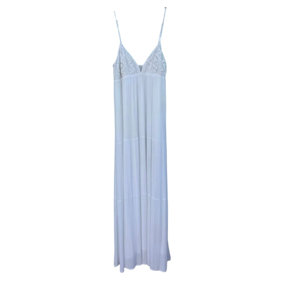 Let Them Eat Cake White Crochet Tank Maxi Dress Flowy Long Dress Size XS